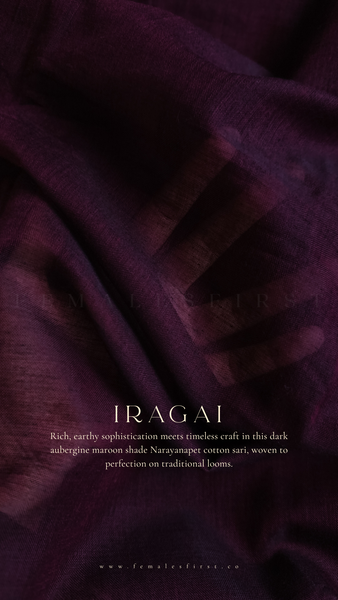 IRAGAI | Narayanapet Cotton sari in Dark Aubergine Maroon