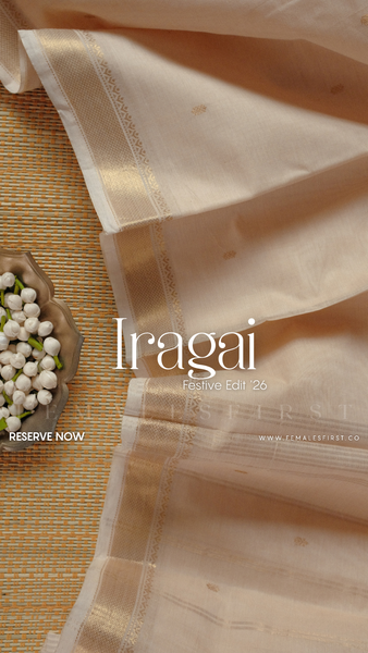 IRAGAI - South Cotton Temple Sari in Khadi Cream & Gold