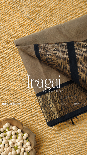 IRAGAI : Kanchi Cotton Sari in Dark Grey & Black