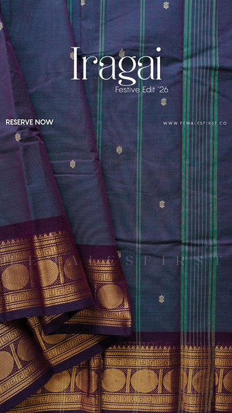 IRAGAI : Kanchi Cotton Sari in Dual tone Purple & Blue