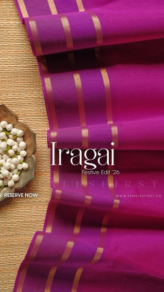 IRAGAI : South Cotton Sari in Deep Pink & Purple