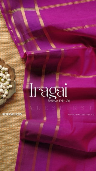 IRAGAI : South Cotton Sari in Deep Pink & Purple