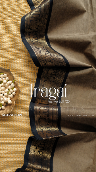 IRAGAI : Kanchi Cotton Sari in Dark Grey & Black