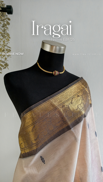 IRAGAI : Kanchi Cotton Sari in Khadi Cream & Grey