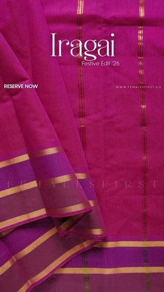 IRAGAI : South Cotton Sari in Deep Pink & Purple