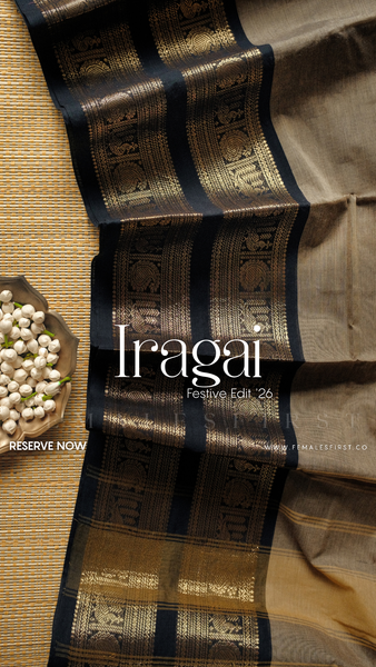 IRAGAI : Kanchi Cotton Sari in Dark Grey & Black