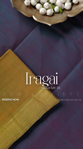 IRAGAI : Kanchi Cotton Sari in Dual tone Blue & Wine Purple