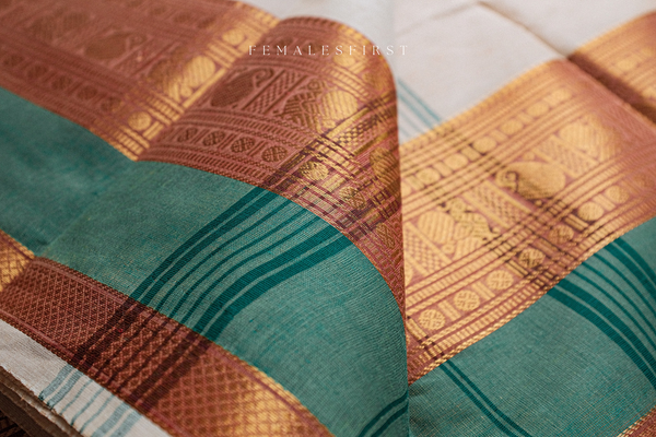 IRAGAI - Off-White & Blue Cotton Sari
