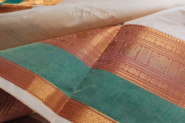 IRAGAI - Off-White & Blue Cotton Sari