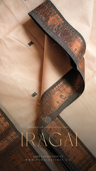 IRAGAI - Off-White & Dark Grey Chettinad Cotton Sari