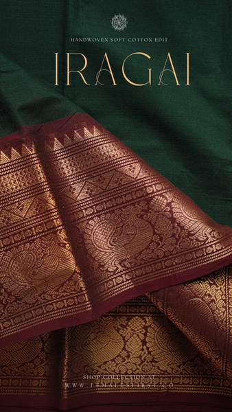 IRAGAI - Dark Forest Green & Maroon Chettinad Cotton Sari