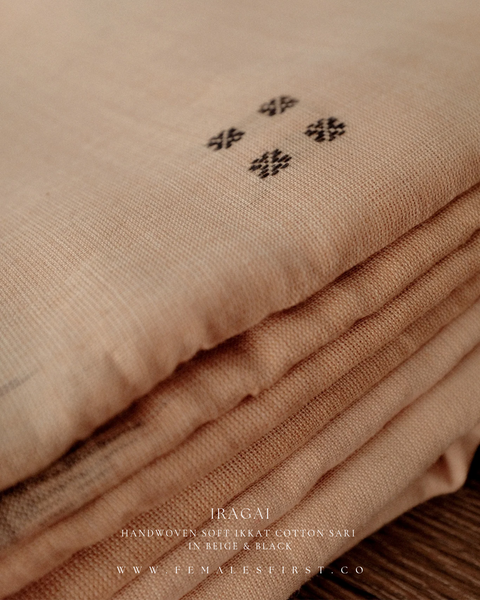 IRAGAI - Light Beige & Black Soft Ikkat Cotton Sari
