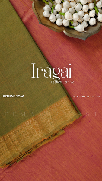 IRAGAI : Kanchi Cotton Sari in Dual tone Salmon Pink-Yellow Dual Tone & Warm Deep Pink
