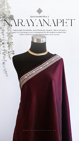 IRAGAI | Narayanapet Cotton sari in Maroon