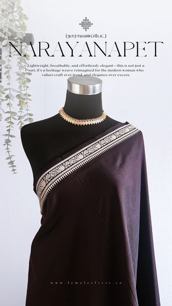 IRAGAI | Narayanapet Cotton sari in Dark Plum