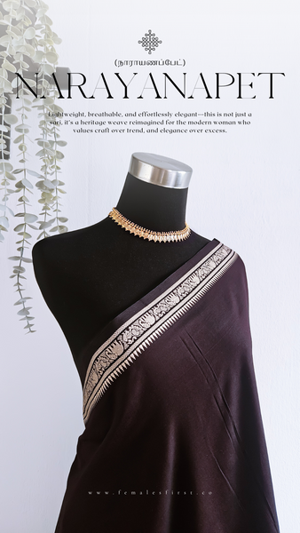 IRAGAI | Narayanapet Cotton sari in Dark Plum