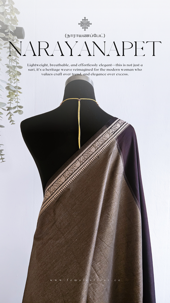 IRAGAI | Narayanapet Cotton sari in Dark Plum