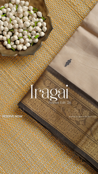 IRAGAI : Kanchi Cotton Sari in Khadi Cream & Grey