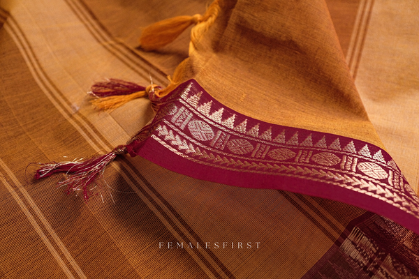 IRAGAI - Deep Mustard & Kumkum Pink Chettinad Cotton Sari (II)