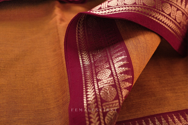 IRAGAI - Deep Mustard & Kumkum Pink Chettinad Cotton Sari (II)