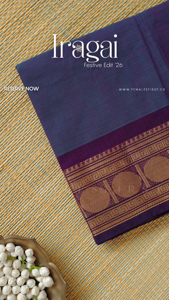 IRAGAI : Kanchi Cotton Sari in Dual tone Purple & Blue