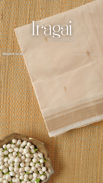 IRAGAI - South Cotton Temple Sari in Khadi Cream & Gold