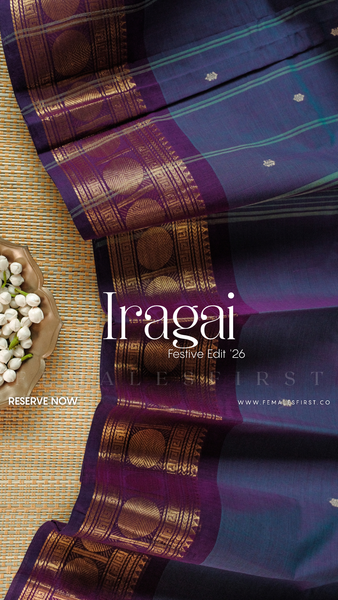 IRAGAI : Kanchi Cotton Sari in Dual tone Purple & Blue