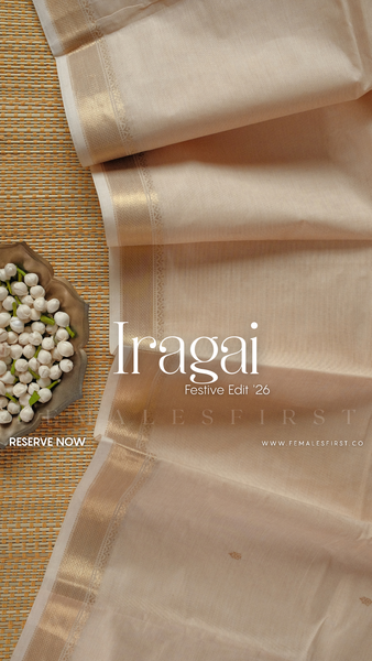 IRAGAI - South Cotton Temple Sari in Khadi Cream & Gold