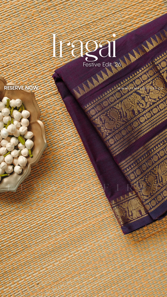 IRAGAI | Kanchi Cotton Sari in Plum Purple & Gold