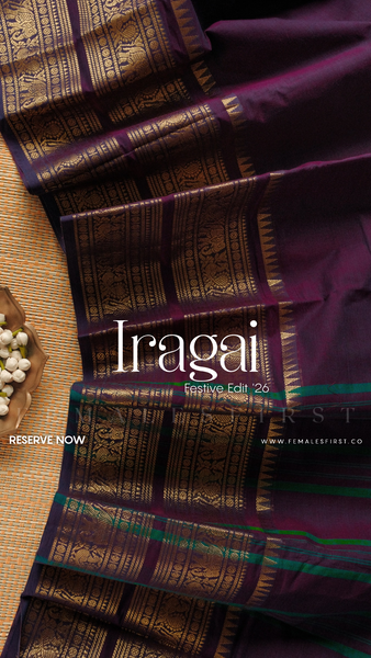 IRAGAI | Kanchi Cotton Sari in Plum Purple & Gold
