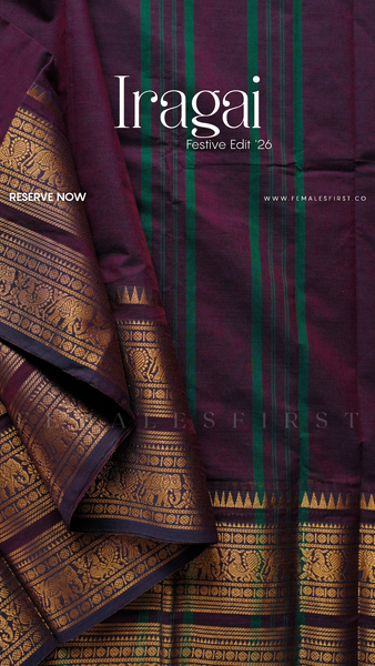 IRAGAI | Kanchi Cotton Sari in Plum Purple & Gold