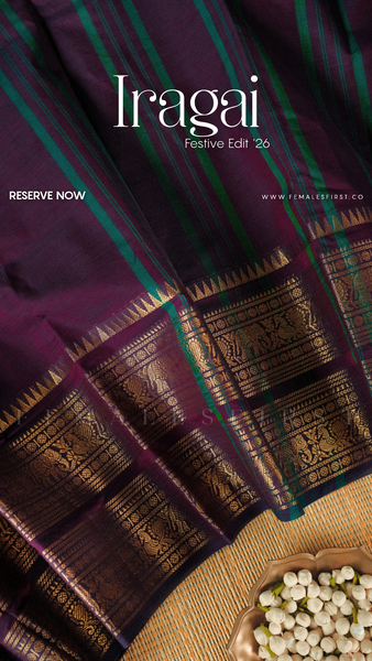 IRAGAI | Kanchi Cotton Sari in Plum Purple & Gold