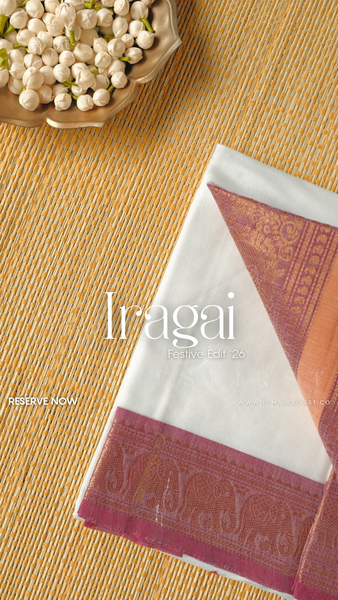 IRAGAI : Kanchi Cotton Sari in White & Pastel Pink