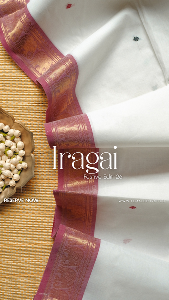 IRAGAI : Kanchi Cotton Sari in White & Pastel Pink