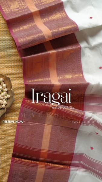 IRAGAI : Kanchi Cotton Sari in White & Pastel Pink