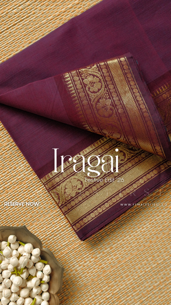 I R A G A I : Chettinad Cotton Sari in Plum Purple Blue Dual tone