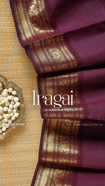 I R A G A I : Chettinad Cotton Sari in Plum Purple Blue Dual tone