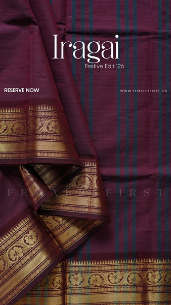 I R A G A I : Chettinad Cotton Sari in Plum Purple Blue Dual tone