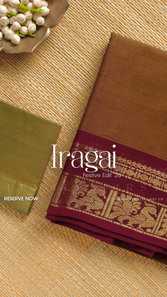 IRAGAI : Kanchi Cotton Sari in Dark Mustard & Maroon