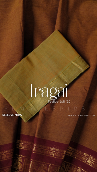 IRAGAI : Kanchi Cotton Sari in Dark Mustard & Maroon