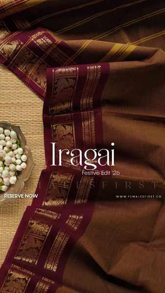 IRAGAI : Kanchi Cotton Sari in Dark Mustard & Maroon