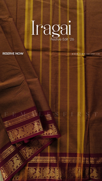 IRAGAI : Kanchi Cotton Sari in Dark Mustard & Maroon