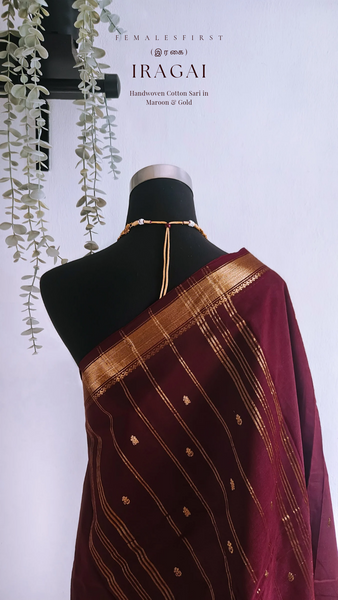 IRAGAI - South Cotton Temple Sari in Maroon & Gold