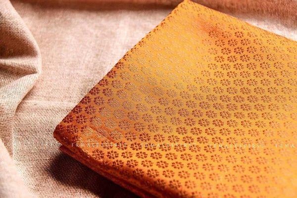 Mustard Yellow/Orange & Copper Gold Brocade Fabric
