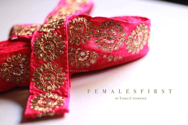 Hot Pink & Gold Embroidered Border