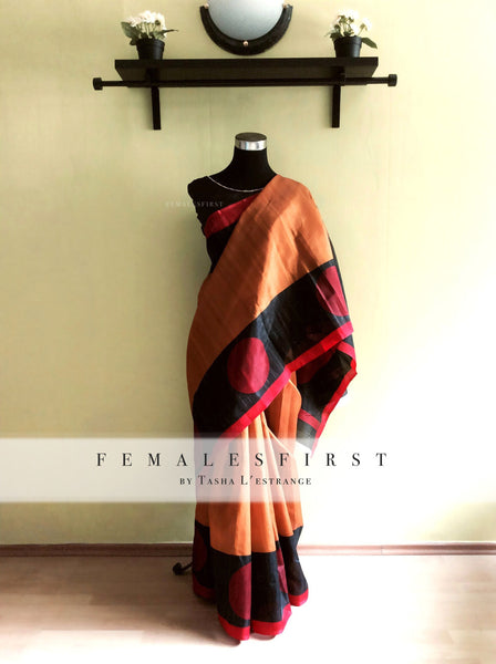Mustard & Black Art Silk Sari