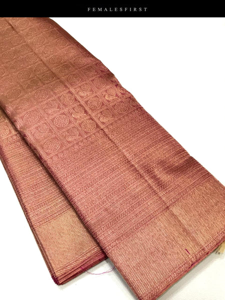Rose Blush & Gold Kanjivaram Bridal Silk Sari