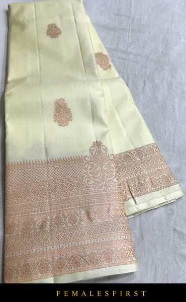 Off-White & Copper Kanjivaram Silk Sari
