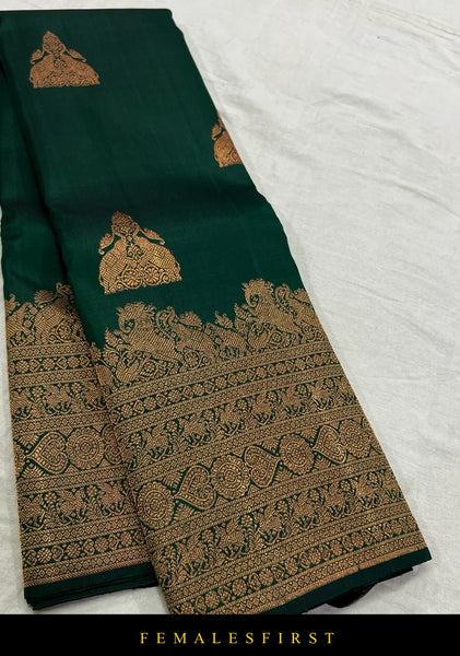 Dark Green Kanjivaram Silk Sari