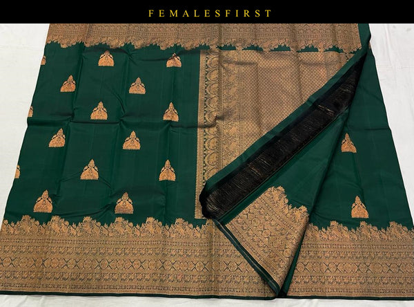 Dark Green Kanjivaram Silk Sari